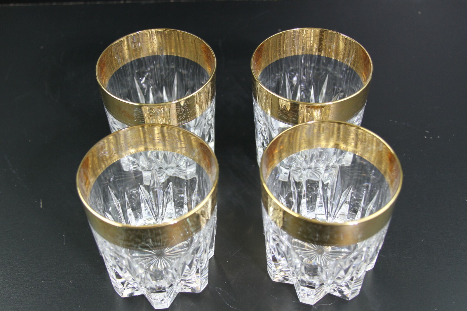 CRE ART ITALY 24 LEAD CRYSTAL 3.5" WHISKEY GLASSES 24KT GOLD TRIM (SET