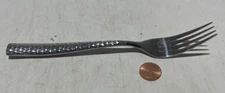 Stainless Satin HAMMERED Curved Up Handle Flat Tip DINNER FORK  7.25"