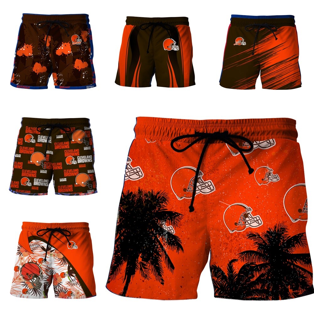 Cleveland Browns Men's Quick Dry Hawaiian Shorts Beach Drawstring Swim
