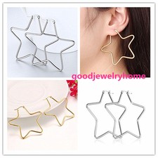 New Fashion Silver/Gold Stainless Steel Lady Big STAR Shape Ring Hoop Earrings