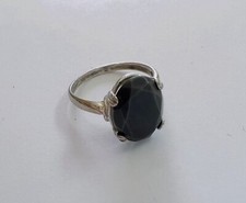 ONYX RING BLACK ON STERLING OVAL CUT SIZE 8