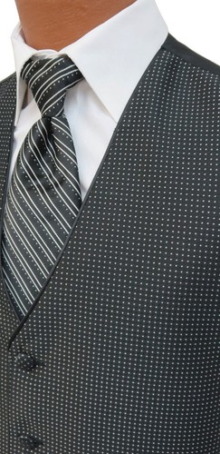 Men's Jean Yves Sterling Black & White Tuxedo Vest with Tie Wedding Groom Prom - Picture 5 of 5