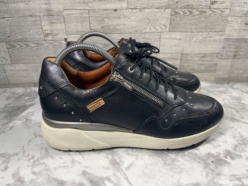 Pikolinos Sneakers Women 10.5M Sella Shoes Black Leather Lace Up Comfort Trainer - Picture 3 of 18