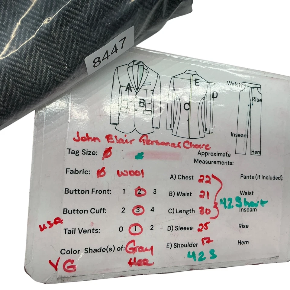 Abrigo Deportivo Blazer John Blair Tweed 42S De Colección Elección Personal Lana Espiga Gris Foto 3 de 4