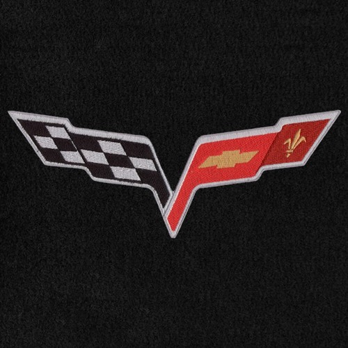 Black Lloyd Velourtex Floor Mats for 2008-2013 Chevrolet Corvette w Flags Logo - Picture 2 of 6
