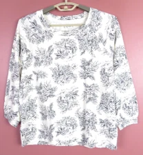 LOFT Women Lightweight Stretch Comfy Cotton Tunic Black White Floral Birds S