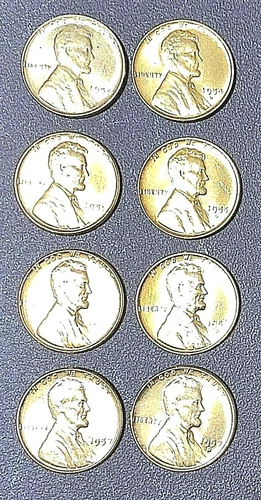 1954 PD, 1955 PD, 1956 PD,1957 PD,  8 LINCOLN GEM RED WHEAT CENTS UNCIRCULATED