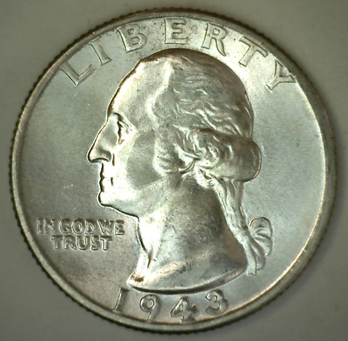 1943 BU Washington Quarter Uncirculated Silver Coin 25 Cents Philadelphia Mint