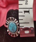 Silver Tone Metal Faux Turquoise Oval Adjustable Ring Size 5.75 Jewelry Costume — photo 7