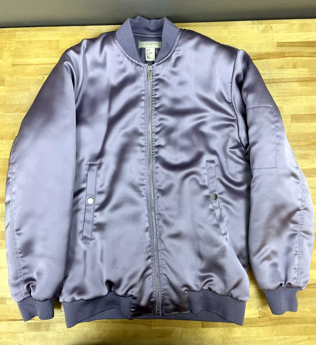 H M Pastel Purple Lavender Satin Bomber Jacket 2668961 Womens Size