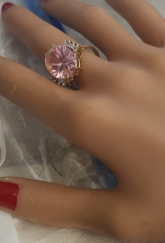 10KT YG PINK QUARTZ RING SIZE 7 WT. 6.0 GR