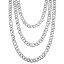 White Gold Plated Iced CZ Out 14mm Miami Cuban Link Chain Bracelet Mens Necklace