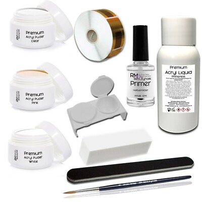 Nageldesign Acryl Set Starterset 3x20g Pulver 50ml Liquid Primer Pinsel Feile