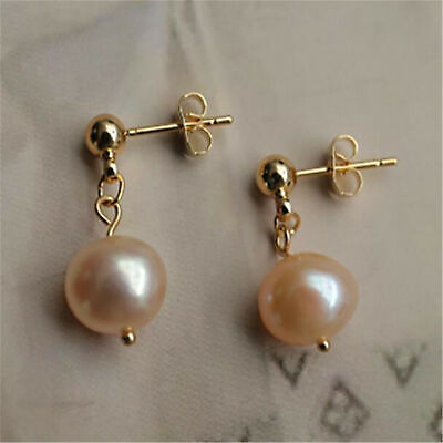 9-10MM pink baroque pearl earrings 18K TwoPin natural gorgeous Mesmerizing  grace | eBay