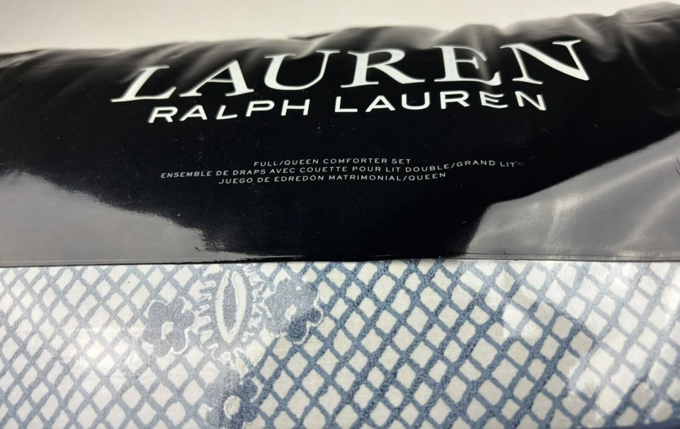 Edredón de cama RALPH LAUREN QUEEN FULL Wakefield Paisley azul blanco Foto 4 de 4