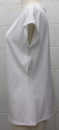Kim Rogers Belk Career Rouch Boat Neck Top Short Sleeve White Stretch Medium New - Picture 4 of 8