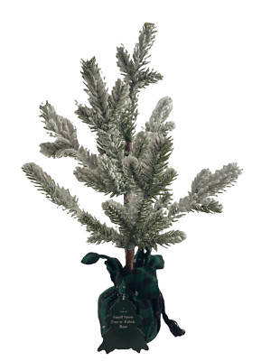 13 inch Mini Artificial Tree w/White Snow Flocked Balsam Fir Potted Decor