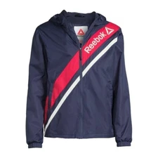 New Reebok Retro Windbreaker Jacket ColorBlock Spellout Zip Fleece Lined Mens Lg