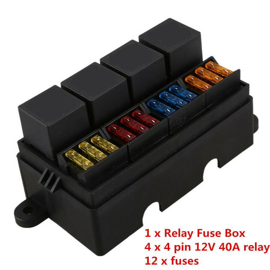 Car 12-way Fuse Box 40A Relay With Spade Terminals & 12pcs Fuse Universal Black