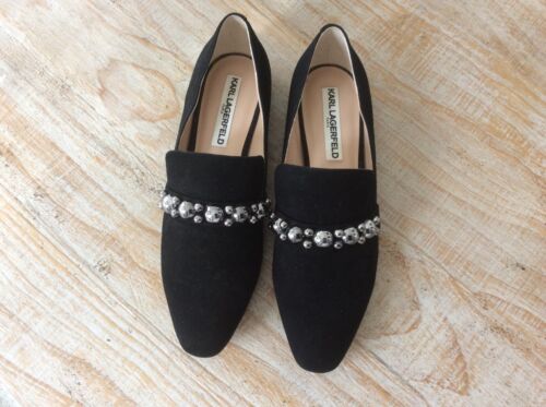 KARL LAGERFELD PARIS WOMENS BLACK SUEDE EMBELLISHED LOAFER SIZE 7 - Picture 2 of 7