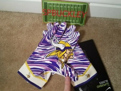 NIKE SUPERBAD 4.5 ADULT PADDED FOOTBALL GLOVES, NFL MINNESOTA VIKINGS, NWT