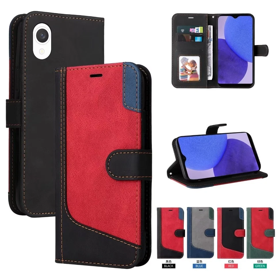 For Samsung A Serie Three Color Splicing Flip Wallet PU Leather Case Stand Cover - Image 2 of 4