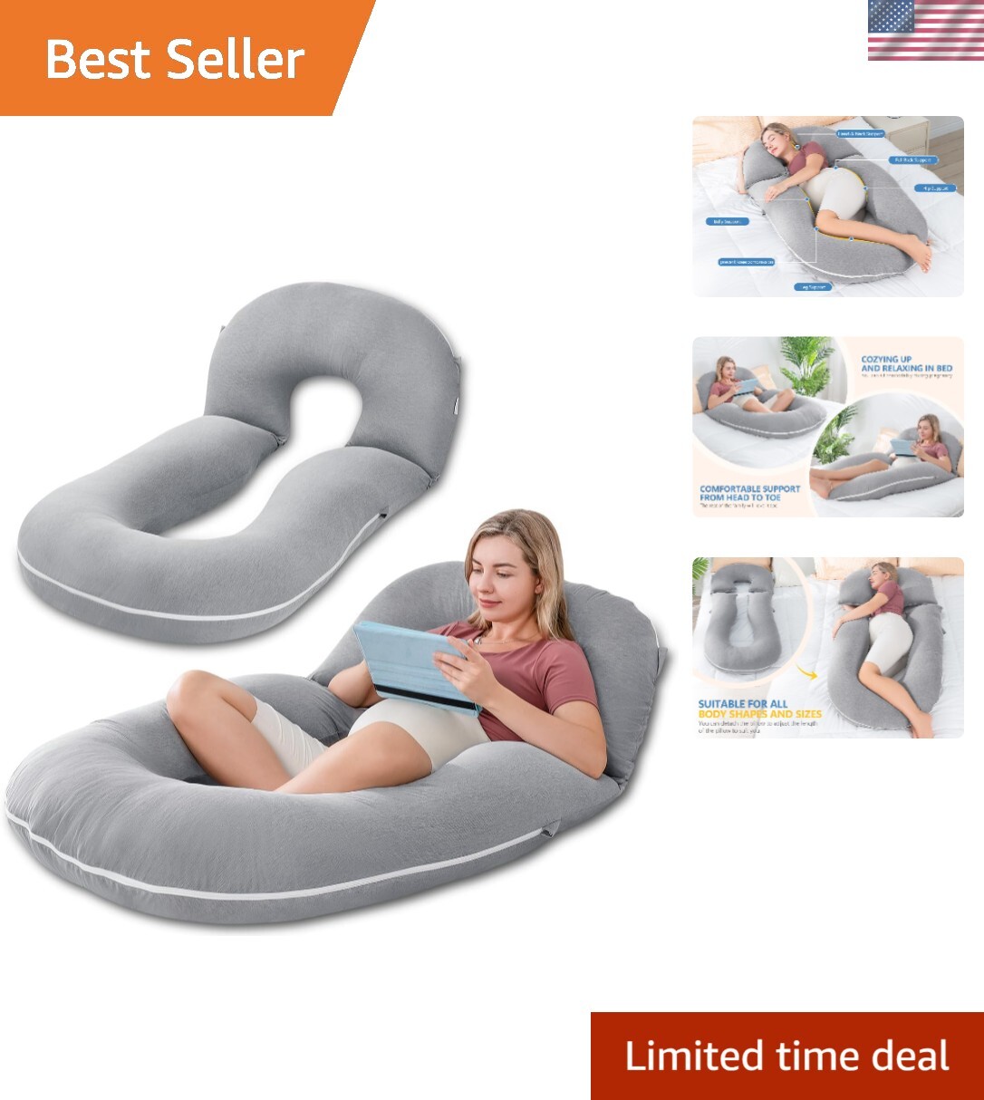 Pregnancy Body Pillow – Detachable for Comfort & Support