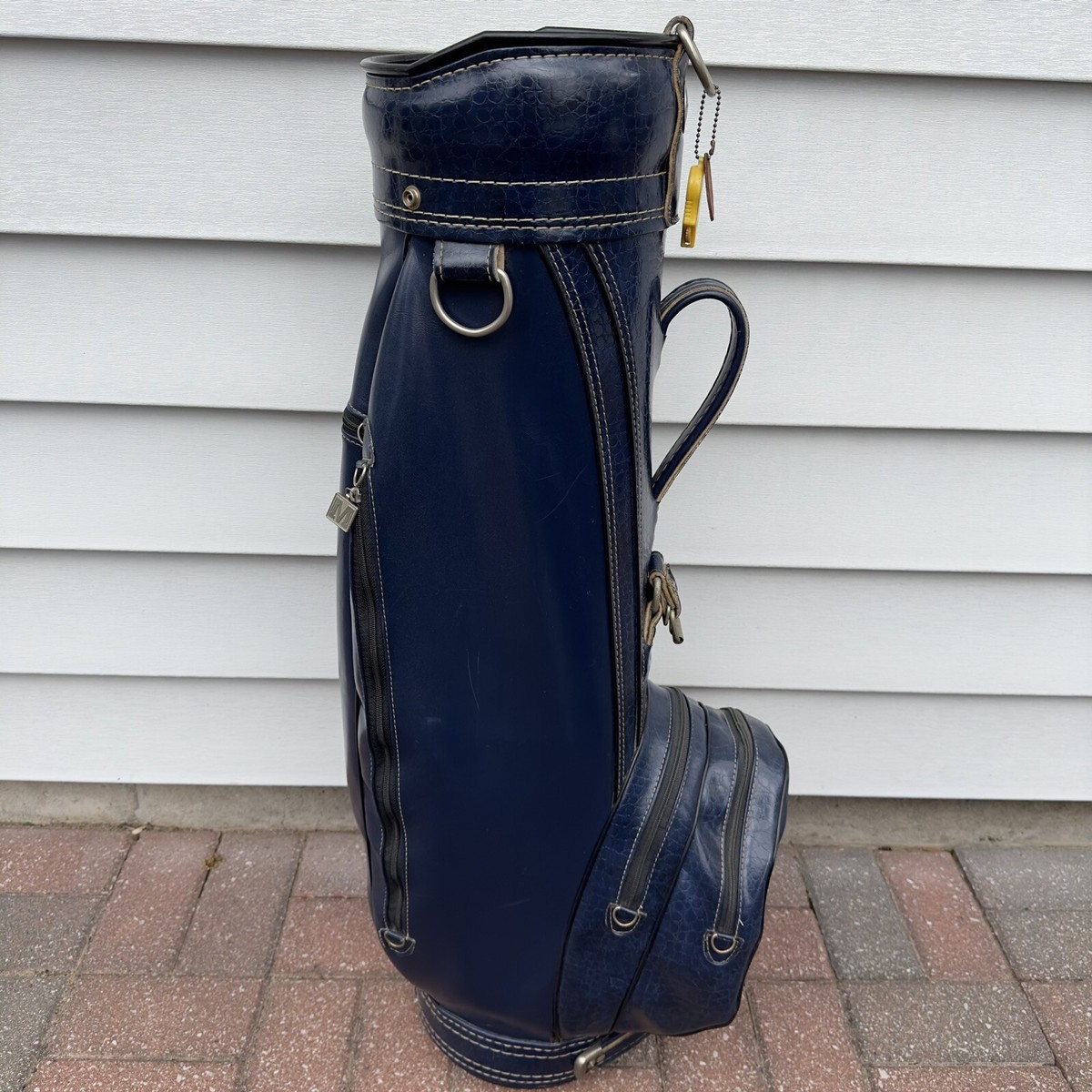 ヴィンテージキャディバッグRon Miller Pro Model ミシガン大学 Ron Miller Pro Model Golf Cart Bag Navy Blue Leather USA