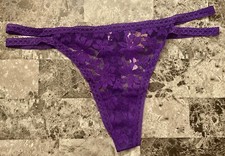 NWT VICTORIA'S SECRET PINK PURPLE FLORAL LACE DOUBLE STRAPPY SIDE THONG PANTIES