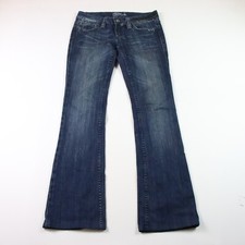 MISS ME Women's Denim Bling CROSS Rhinestones Low Rise Boot Cut Blue Jeans 27