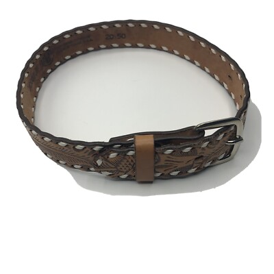 Boys Unbranded Western Style Cowhide Leather Belt Tan Silver  display picture 2