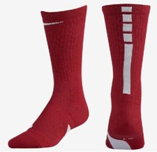 NIKE ELITE BASKETBALL CREW SOCKS Crimson Red White SMALL Youth 4-6 SX7626-613