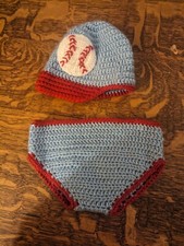 Crocheted Infant Baseball cap And Diaper Cover, 0-9 Mos