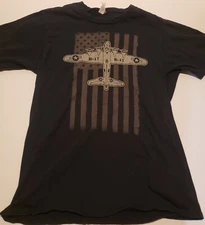 Port And Company Black Patriotic American Flag And B-17 Airplane Tee Shirt Small
