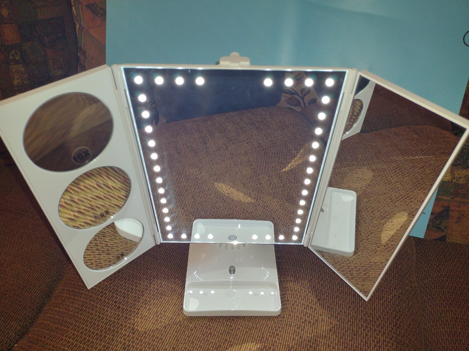 GloTECH LED Makeup Mirror with Bluetooth Speaker 5 Adjustable Mirrors Mint Green Rechargeable-image