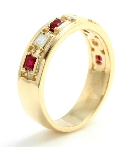 1.10 Carat Natural Red Ruby and Diamonds in 14K Solid Yellow Gold Men’s Ring - Picture 3 of 7