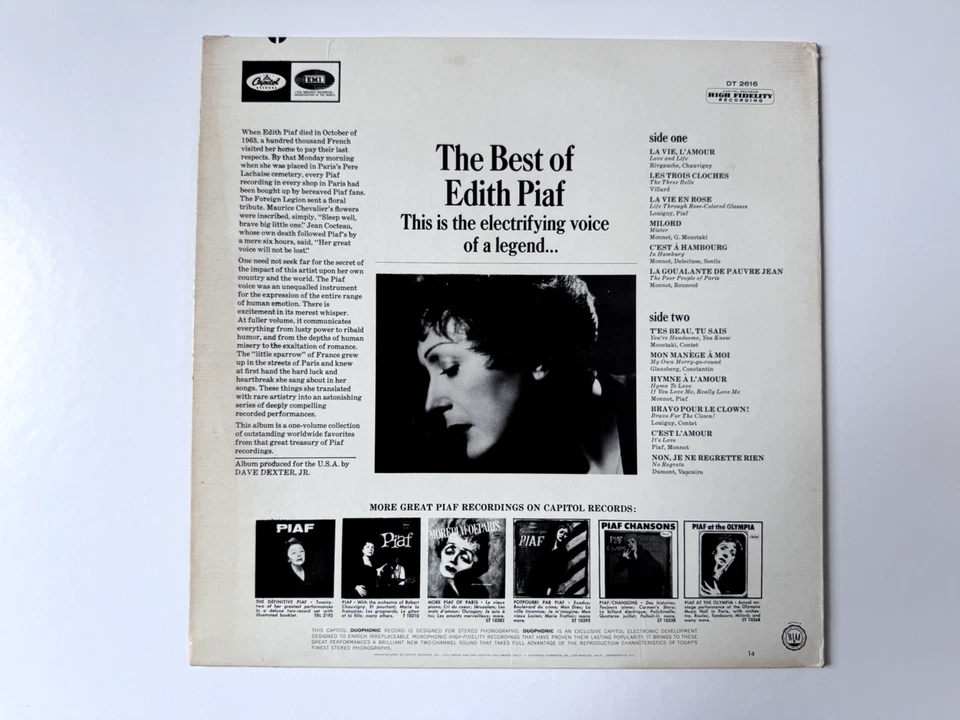 The Best of Edith Piaf LP Vinyl Record Album (Mono) - Image 2 of 4