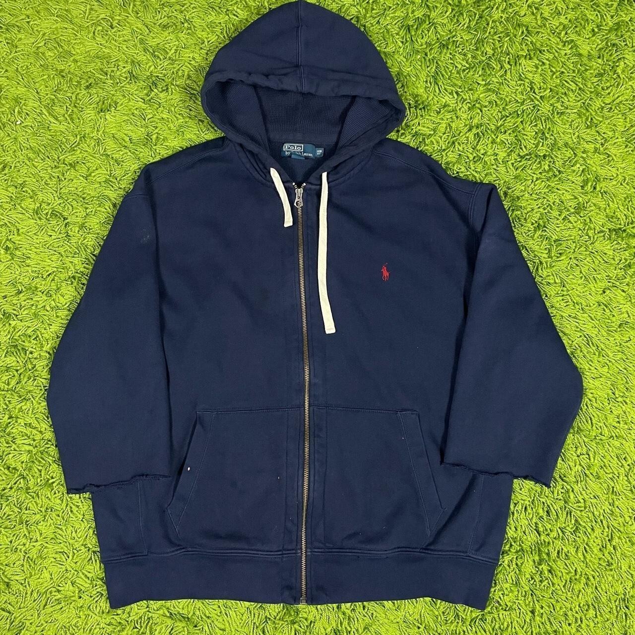 Polo Ralph Lauren Full Zip Felpa con Cappuccio Uomo 3XLB Rosso Navy Pony Rugby Tessuto Regolabile
