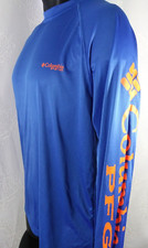 Columbia PFG UV Omni-Shade Shirt Men Size Small Blue Long Sleeve Spellout