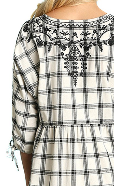 UMGEE Womens Boho Vintage Chic Plaid Embroidered Woven 3/4 Sleeve Dress S M L | eBay