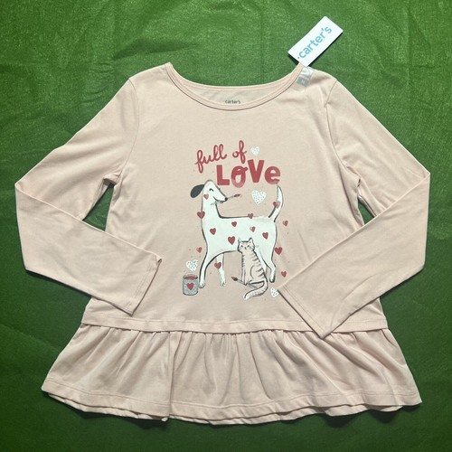 Carter's Kid Girls Long Sleeve Shirt Dress Size 10 /10A Peach "Full of Love" - Picture 9 of 18