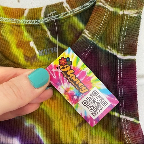 Geode Tie Dye Ribbed Tank Top Crop Womens Size XS High Neck Handmade Chartreuse - Picture 5 of 8