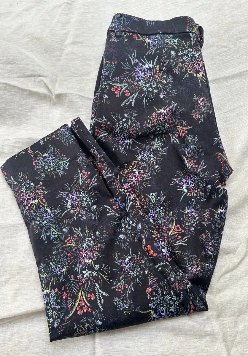 Pantalones ajustados H&M negros florales mezcla de algodón elásticos tiro alto ajustados talla de pierna