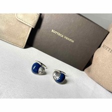 Bottega Veneta Intrecciato Navy Stone Cufflinks Ag925
