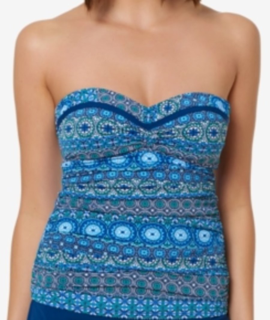 NWT Rod Beatty Into the Bleu 4 Bandeau Halter Top Medallion Tankini Blue 132384