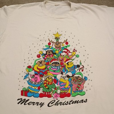   Merry Christmas Animal Friends Vintage White T-Shirt Men's Size XL
