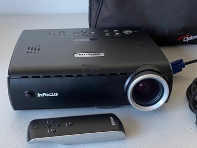 InFocus IN35 W360 WXGA Portable Projector with cables, remote and carrying case.