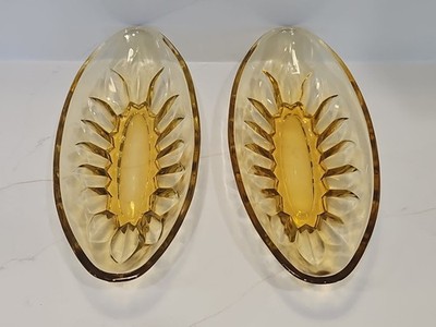 Vintage Amber Glass Oval Candy Serving Dishes-9''-Set of Two