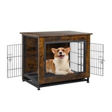 Dog Crate Furniture, Double-Doors Kennel Indoor with Removable Tray, End Tabl...