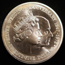 FOREIGN SILVER COIN- Cayman Islands, $25, 1972, KM-9, GEM BRILLIANT UNCIRCULATED